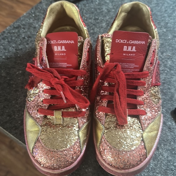 Dolce & Gabbana Gold,Red,Pink Glitter Sneakers Size 36 It - Picture 2 of 6